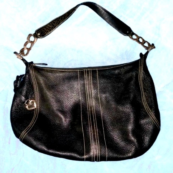 🖤 Brighton Black Leather Hobo Shoulder Bag With Silver Chain Strap Heart Charm - Picture 4 of 15